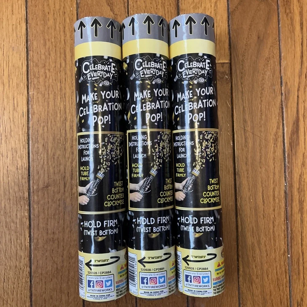 3 Confetti Cannon Poppers Gold & Silver 11